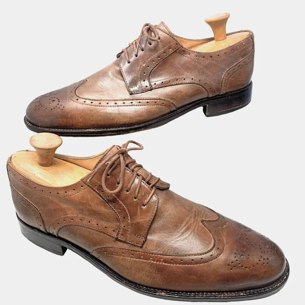 Mercanti Fiorentini‎ 6703 Mid Brown Leather Brogue Accent Wingtip Dress Oxford